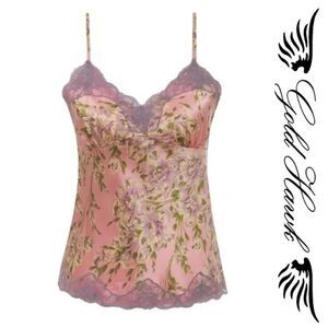 NEW Gold Hawk 100% Silk Floral Lace Trimmed Camisole in Blossom Pink Size Small